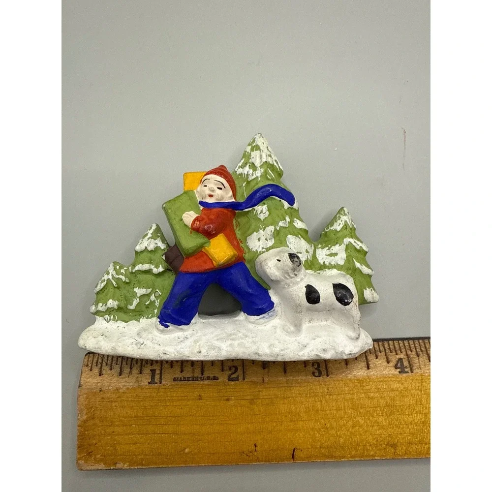 Christmas Village Japan 1950s Church Kids‎ Dog Paper Mache Set of 3
